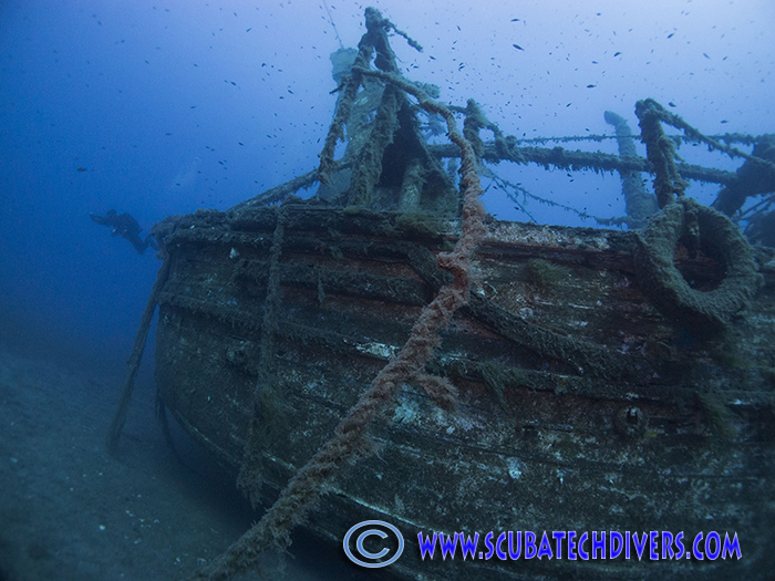 diver descending on the wreck of the cricket